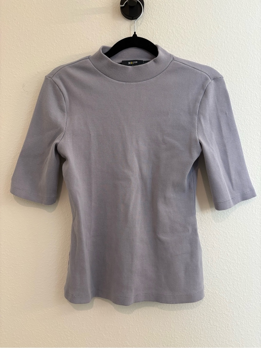 Maeve Anthropologie Ribbed Sky Blue Short-Sleeve Mock Neck Top